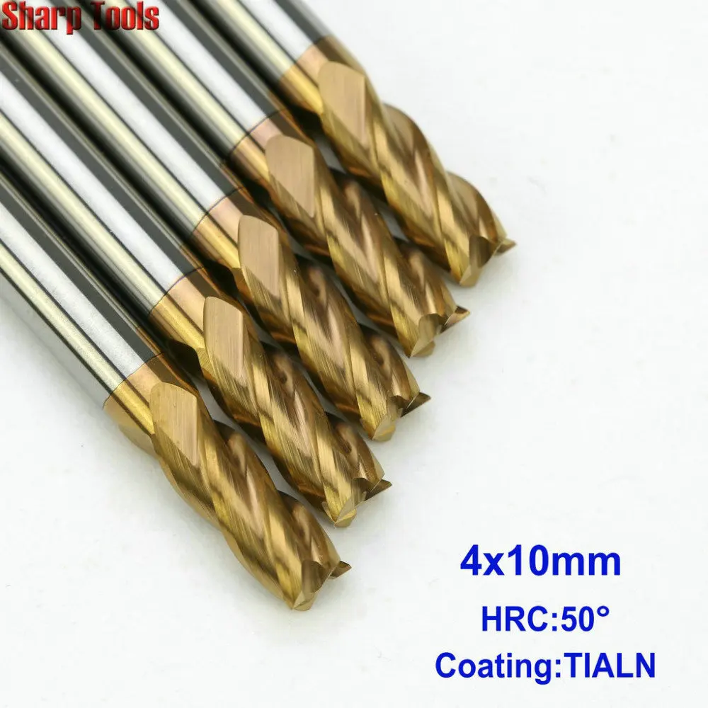 5pcs 4x10mm HRC50 4 Flute Tungsten Steel Carbide Tools, Metal CNC