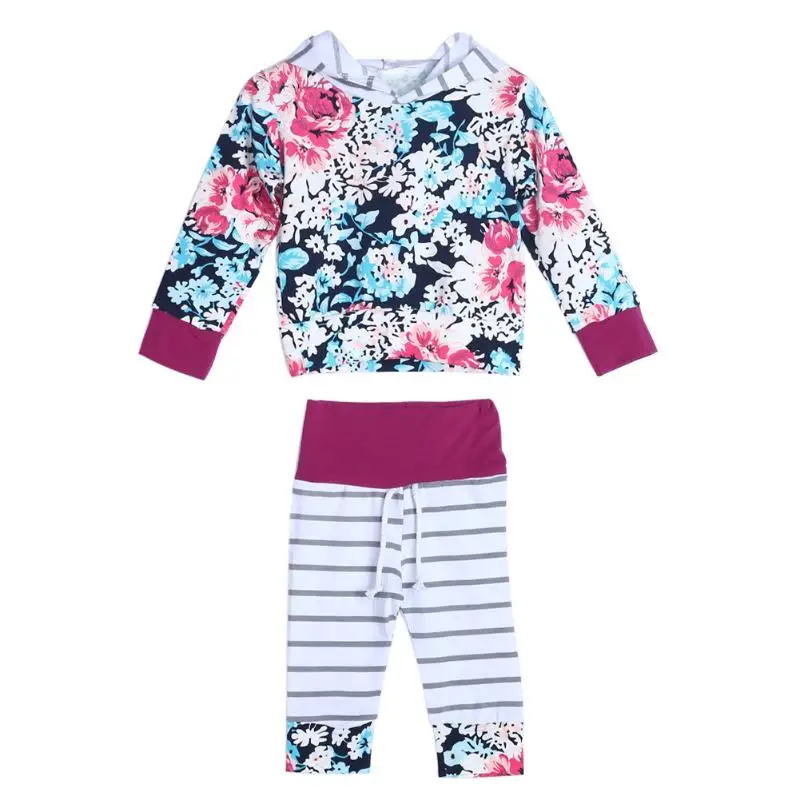 

Floral Baby Girls Long Sleeve T-shirt+Pants Outfits 2PCS Hooded Clothes Set