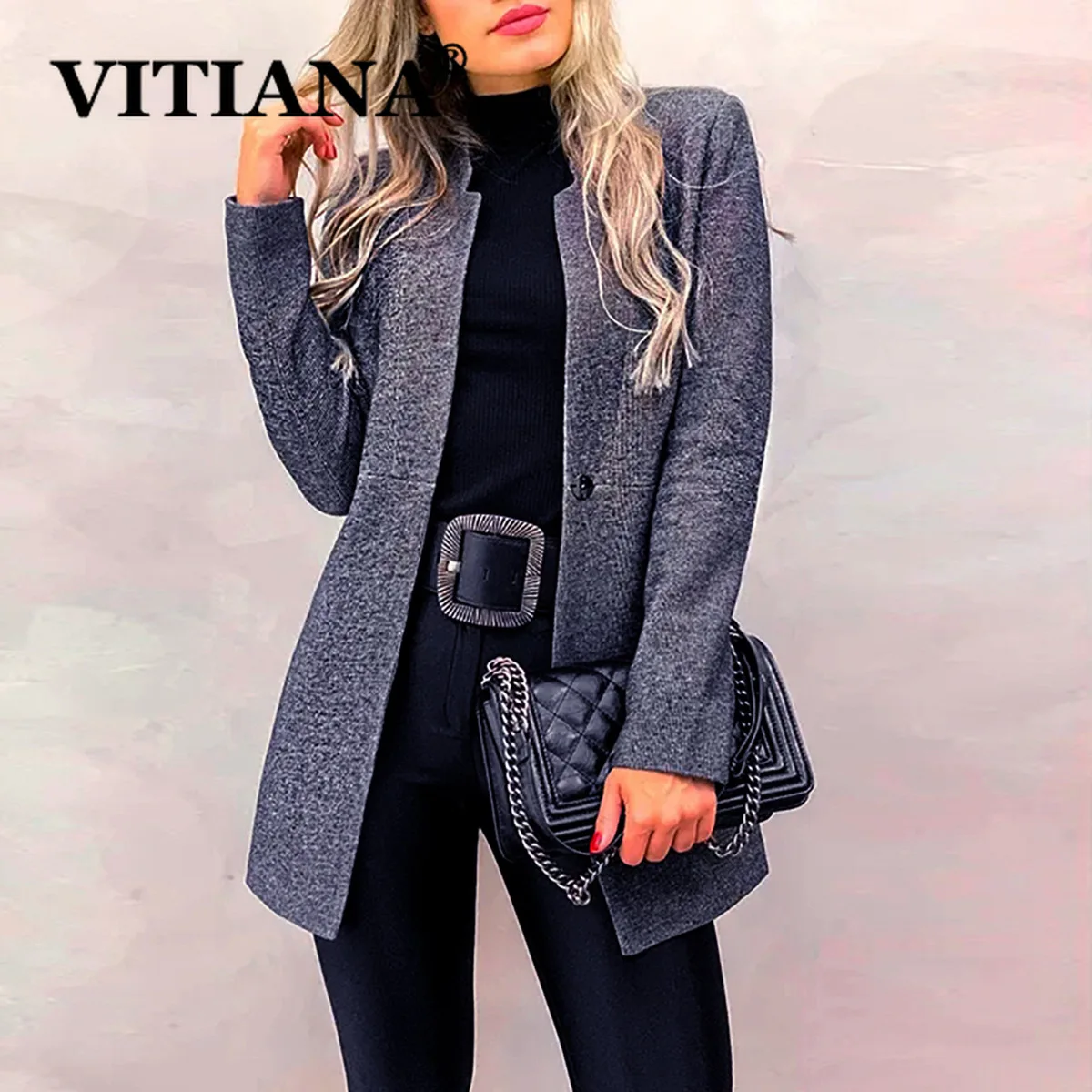 

VITIANA Women Formal Jacket Autumn 2019 Female Long Sleeve One Button Slim OL Coats and Jackets Womens Office Ladies Coat