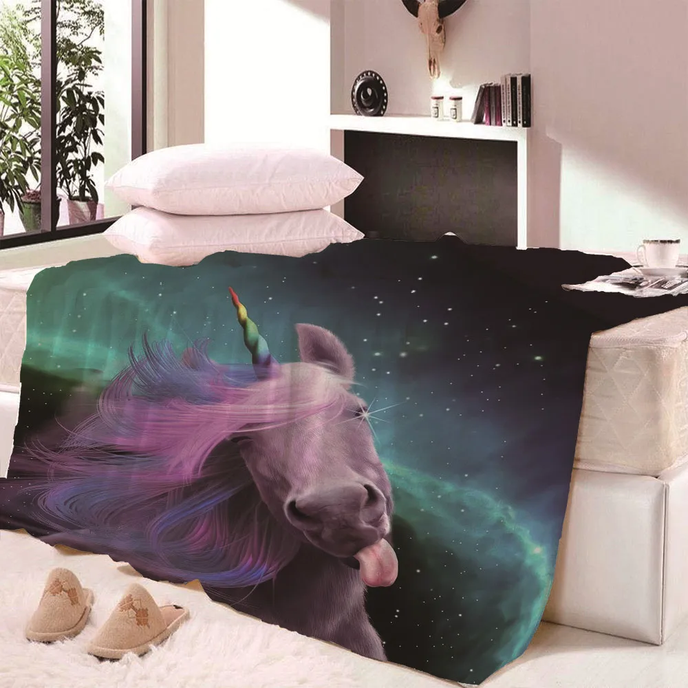 

3D Rainbow Super Soft Unicorn Horse Velvet Plush Throw Blanket Art blanket Kids Adults Throw Travel Beach Towel Printed CB75