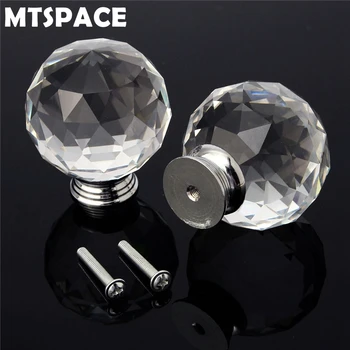 

MTSPACE 1PC 30mm 50mm Spherical Clear Crystal Glass Door Knobs Drawer Cabinet Furniture Handle Knob Crystal Glass + Zinc Alloy