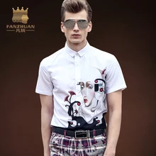 FANZHUAN Лето г. Для мужчин короткий рукав рубашки с цветочным принтом уникальный рубашка с Медузой Мода характер принтом молодежи Для мужчин рубашка