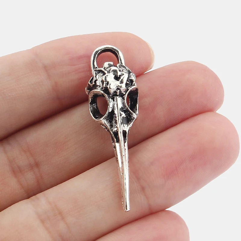 20 шт Подвески из тибетского серебряного сплава Ворон Птица Череп 14x41mm|skull gear shift