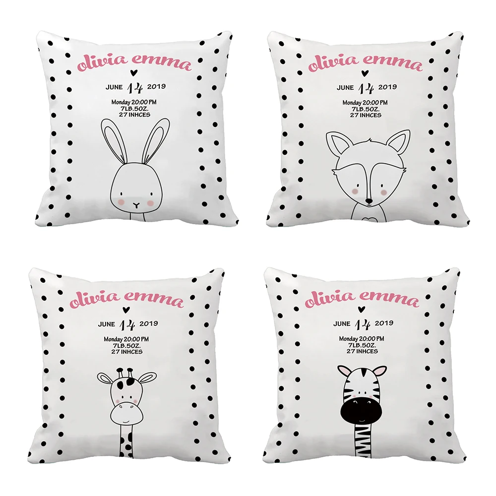Custom Rabbit Fox Zebra Giraffe Baby Birth Data Throw Pillow Case Decorative Cushion Cover birthday Gift By Lvsure | Дом и сад