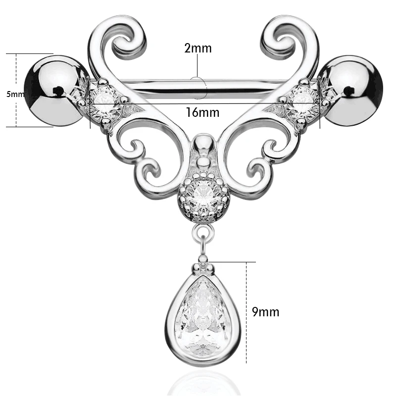 2 шт./лот, сексуальная хирургическая сталь, сердце/цветок, для тела, соска, форма капли воды, штанга, пирсинг, щит, кольца, бросились, беруши, поддельные