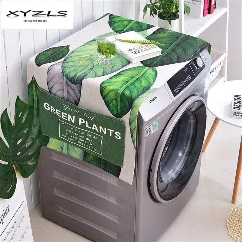 

XYZLS Dual-purpose Washing Machine Covers Tropical Plants Printed Refrigerator Cotton Linen Dust Cover with Storage Bag 1Piece