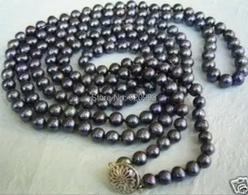 

Wholesale&FREE P&P****Natural 7-8mm Black Akoya Cultured Pearl Necklace 50"