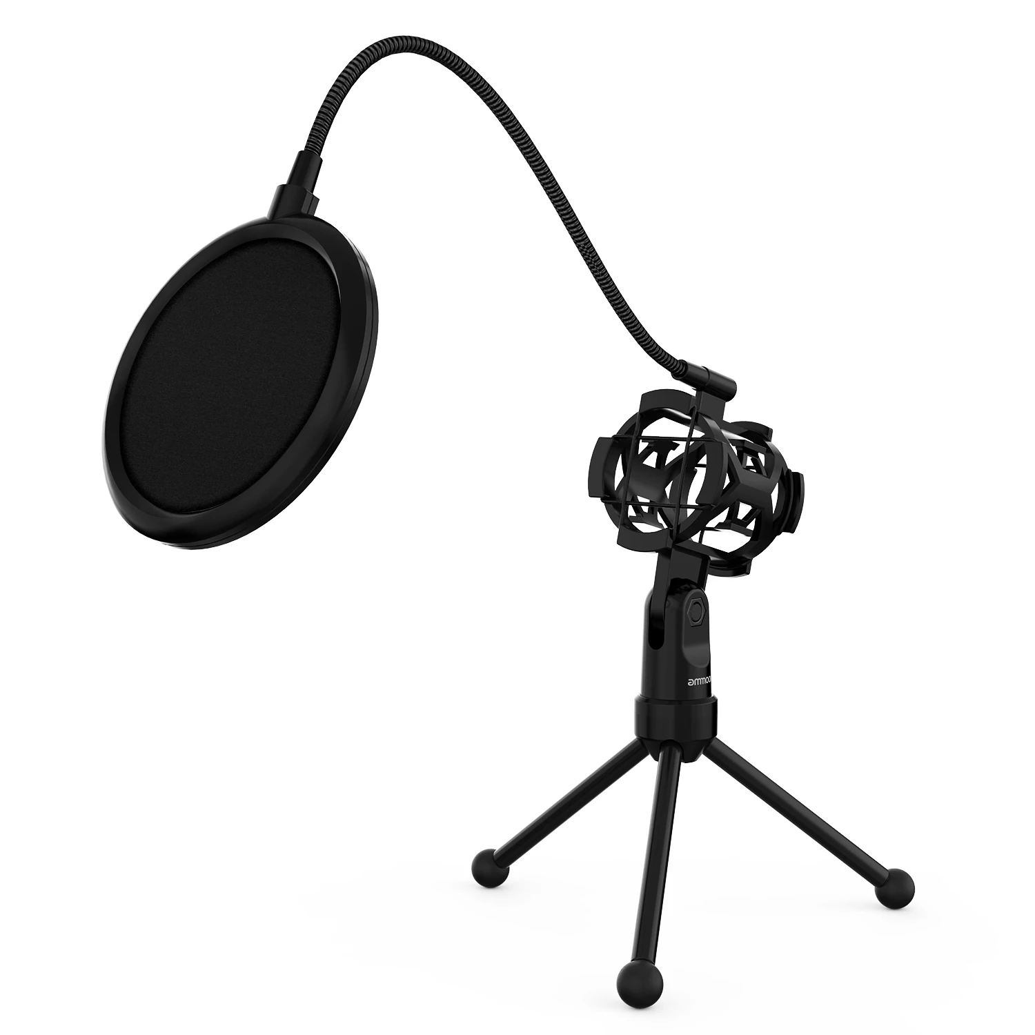 

ammoon Mini Desktop Microphone Stand with Shock Mount Tripod Mic Holder Pop Filter for Studio Recording Broadcasting Singing