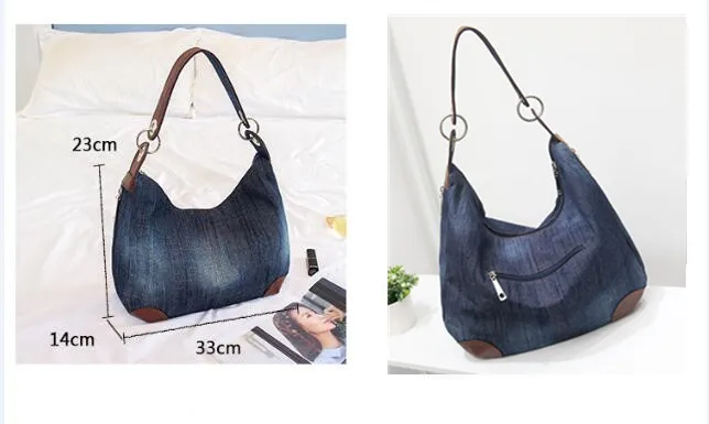 2022 large luxury ladies denim handbag big shoulder bag blue jeans handbag Jean Denim Tote Crossbody ladies shoulder bag