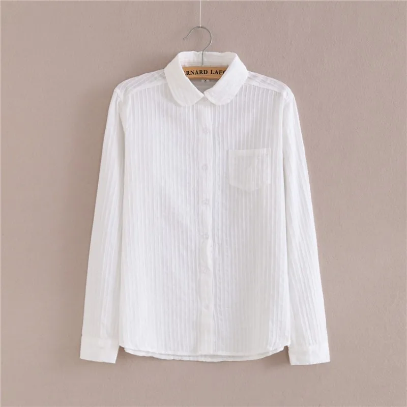 

100% Cotton Shirt High Quality Women Blouse Autumn Long Sleeve Solid White Shirts Slim Female Casual Ladies Tops