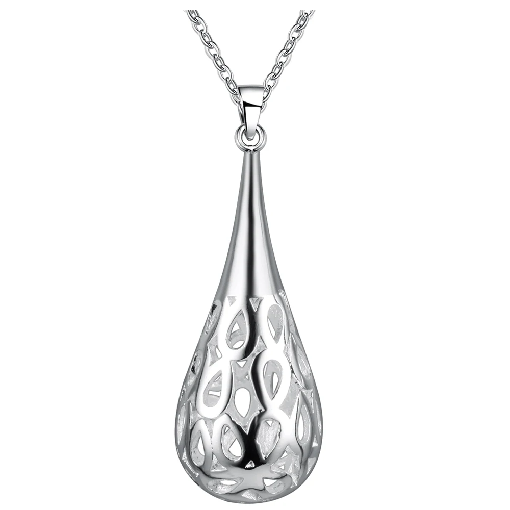 New Arrival Silver Hollow Water Drop Pendants & Necklace For Women