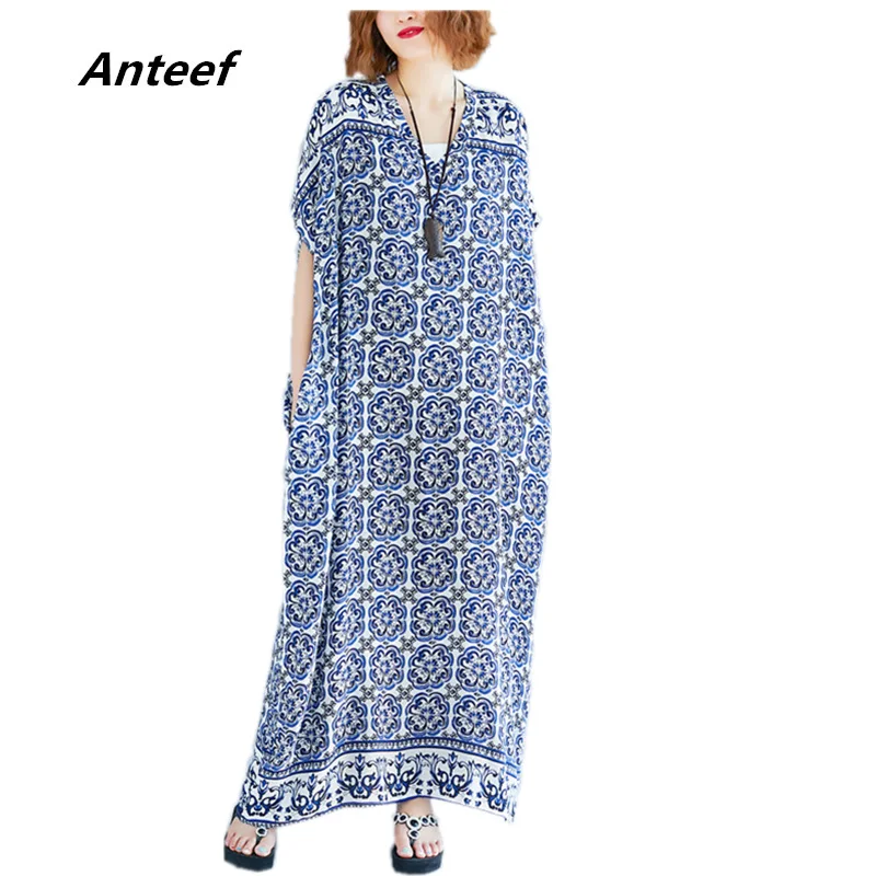 

cotton vintage floral print plus size women casual loose maxi long summer dress elegant vestidos clothes 2019 ladies dresses