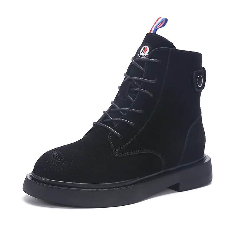 

2018 winter and autumn new arrival martin boots women's genuine leather boots round head flat short warm boots