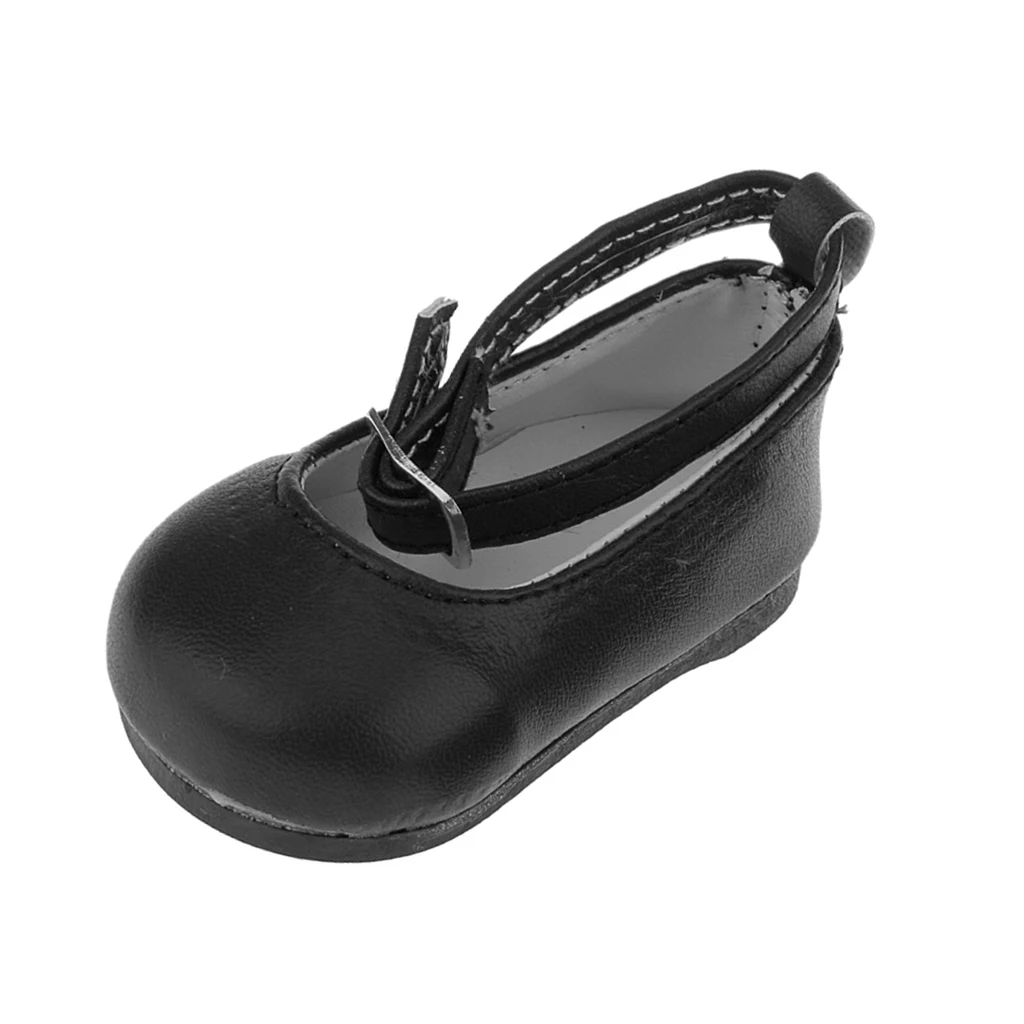 Black Patent Leather Pump Dolly Ballerina Ankle Strap Shoes for 18 inch Girl Doll Clothes Accessories