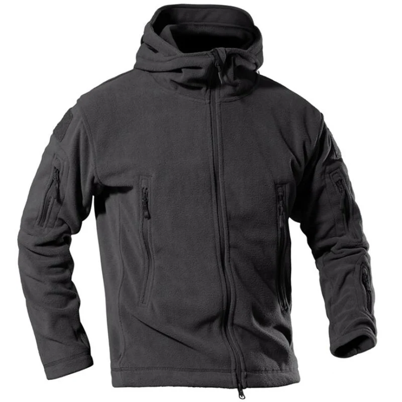 Мягкая флисовая куртка, Мужская верхняя одежда, утепленная Вельветовая теплая Военная тактическая куртка, Мужская Теплая Охотничья спортивная куртка с капюшоном - Цвет: Черный