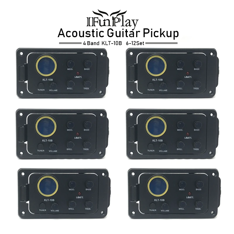 

6Pcs 4 Bands Acoustic Guitar Pickup KLT-10B Small Size with Hard Bridge Pickup Piezo Folk Guitar EQ Equalizer Black Wholesale