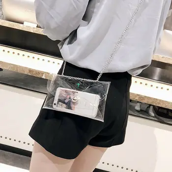 

2019 New Stylish Women Crossbody Transparent Clear Laser Jelly Bag Shoulder Messenger Tote Bags Party Club Flap PVC Hanbags