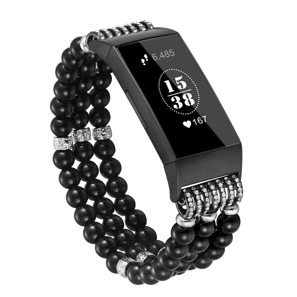 

For Fitbit Charge 3 Bands Handmade Elastic Pearl Beaded Jewelry Glitter Bracelet Feminine Band Replacement Wrist Band for women
