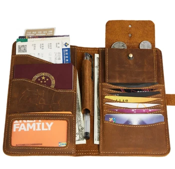 

men's Genuine Leather Long Wallet Vintage Clutch Multi-function Large Capacity Handbag male slim wallets man passport cover bag