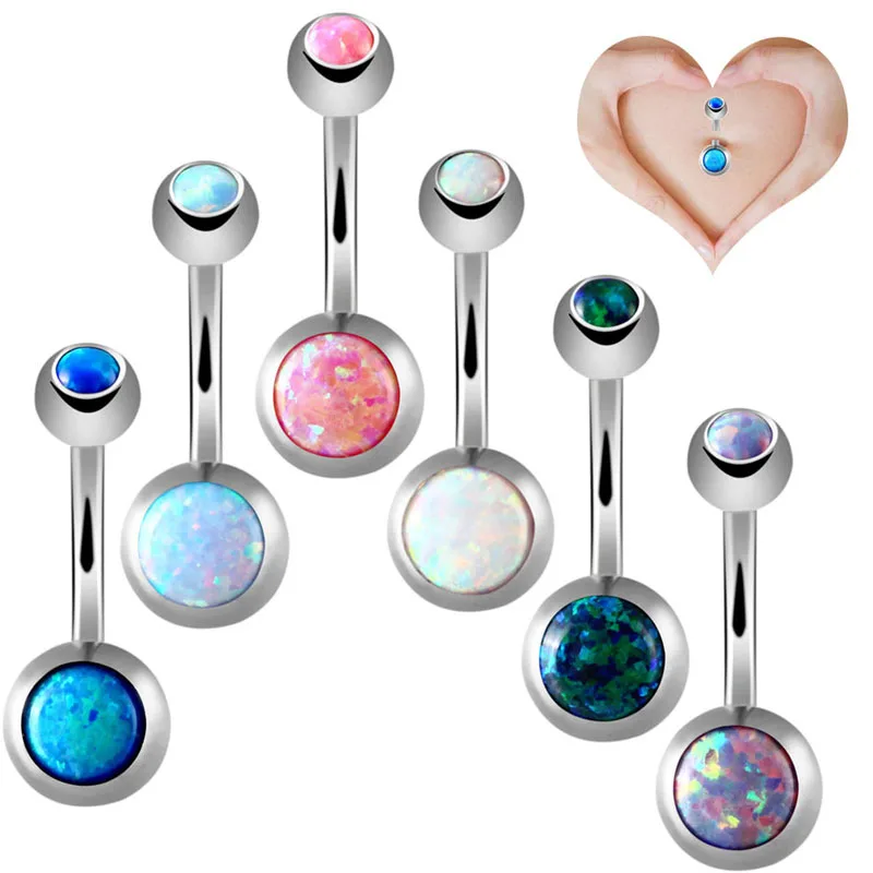 Opal Stone Belly Button Rings Sexy Woman Belly Piercing Barbell Surgical Steel Navel Piercing