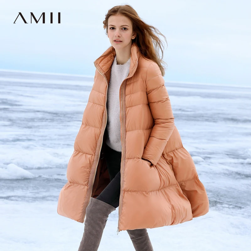 

Amii Minimalist A Line Down Jacket Woman Autumn Thick 2018 Causal Solid Zipper Waterproof Puffer Bubble Long Down Coat Jacket