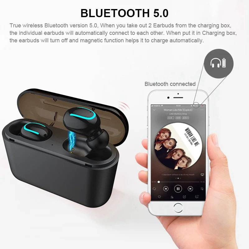 Vtin TWS Ture Earphones Wireless Bluetooth 5.0 Earbuds Waterproof TWS Headset Headphone with 1500mAh Charging Case 3D Stereo     (2)