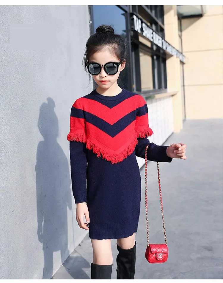 2017 new knitting tassels girls sweater spring autumn winter casual children school clothing preppy style knitted kids sweaters girls dresses 6 7 8 9 10 11 12 13 14 15 16 years old little teenage big girls long sweater dress (13)