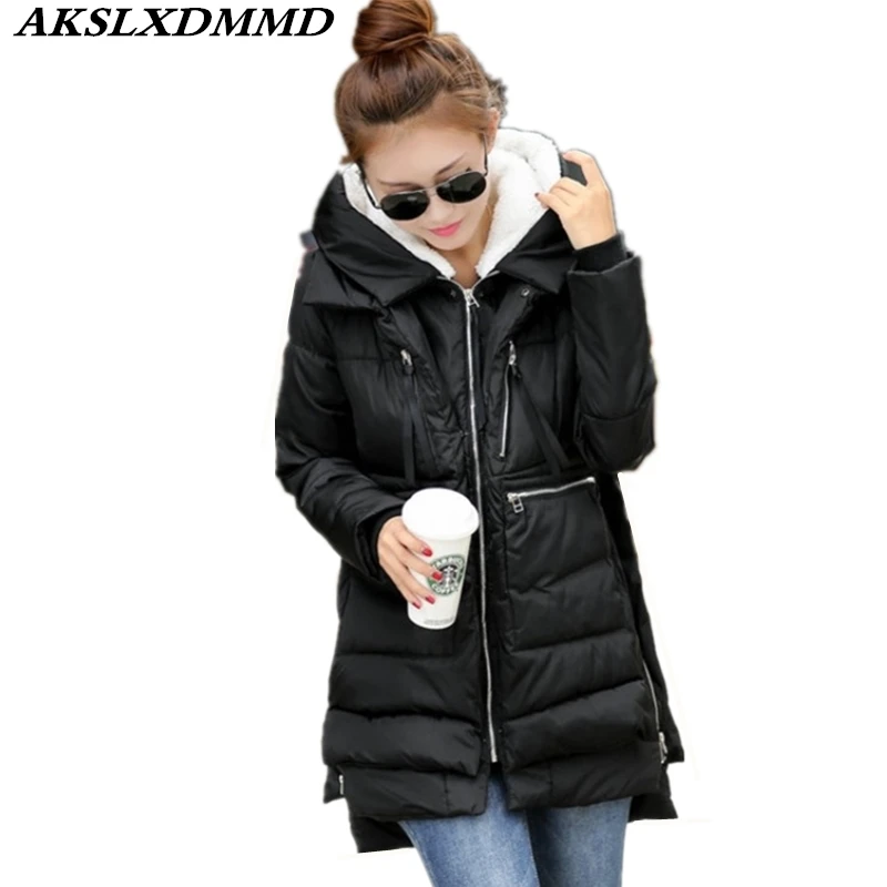

2019 New Women Winter Cotton Coat Large Size Hooded Parkas Long Cotton Jacket Fashion Solid Thick Warmth Winter Outerwear CW043