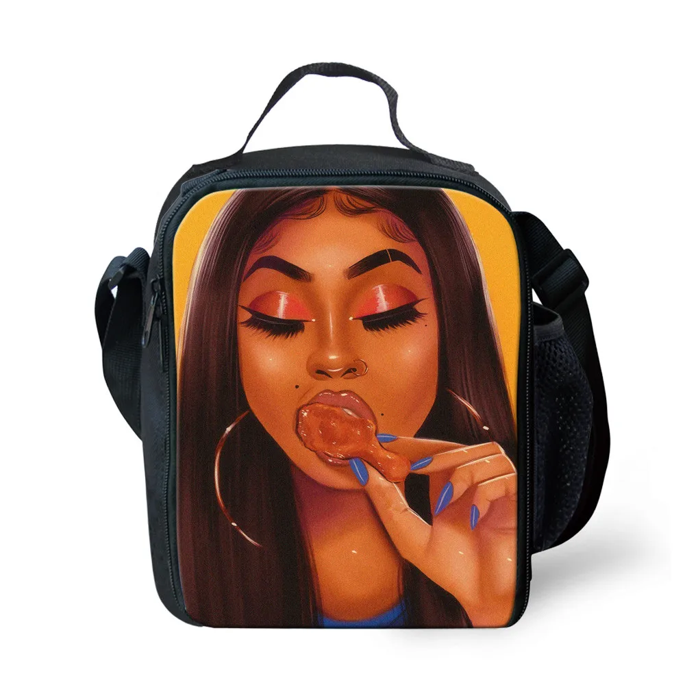 FORUDESIGNS/черные женские сумки для ланча в африканском стиле с принтом для девочек, Герметичная сумка для еды, Детская Термосумка для еды, Студенческая сумка - Цвет: YQ3725G