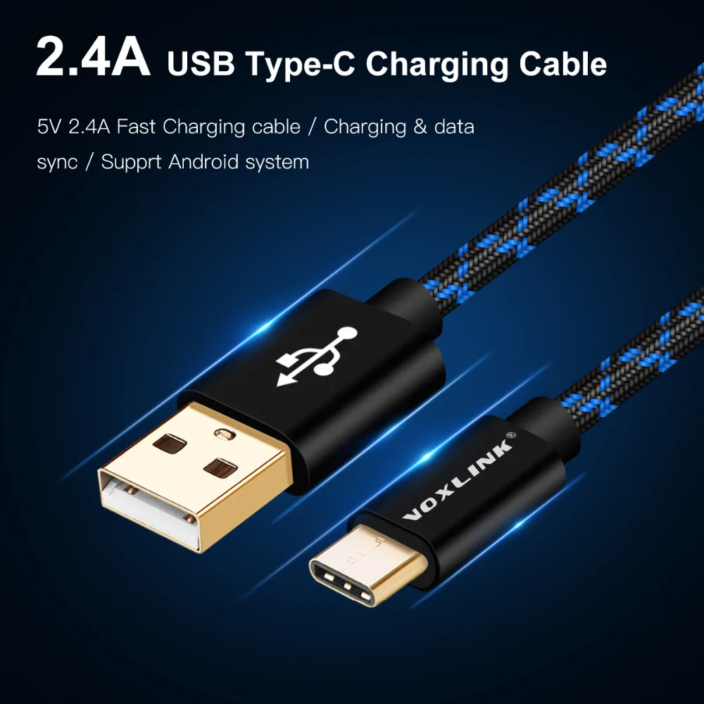 VOXLINK Тип usb C кабель для samsung S9 S8 2.4A type c функцией быстрой зарядки передачи данных