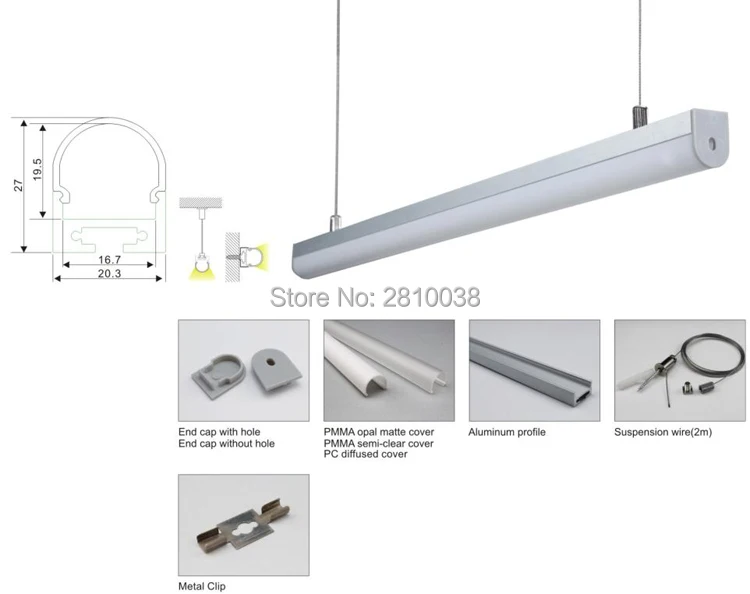 

10 x 1M Sets/Lot Anodized Aluminium profile round and aluminium extrusion channel profiles for ceiling or pendant lights