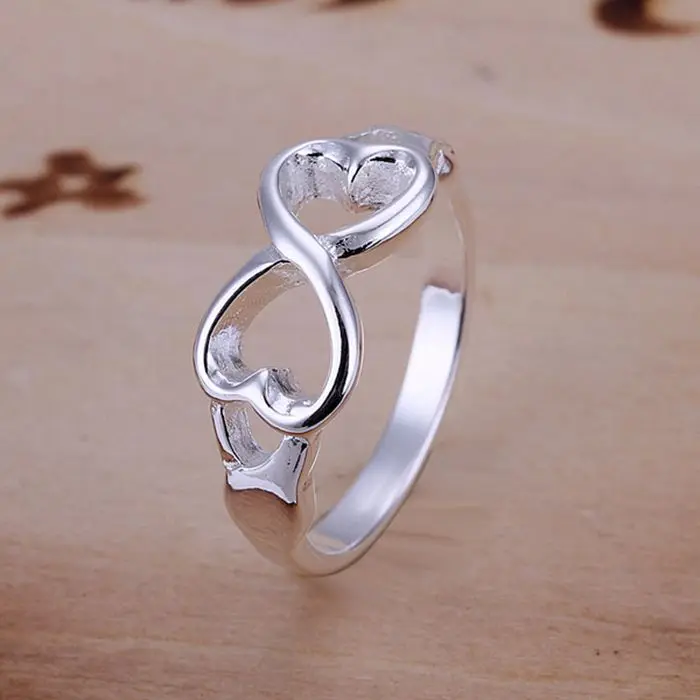 

925 jewelry silver plated Ring Fine Fashion Double Heart Ring Women&Men Gift Silver Jewelry Finger Rings SMTR092