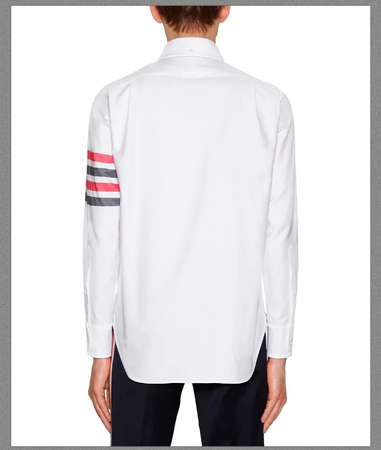 Fashion TB THOM Brand Shirts Men Slim Fit White Long Sleeve Casual Shirt Zipper Striped Cotton Oxford Solid Men's Clothing