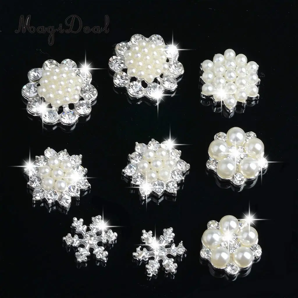 10pcs DIY Diamante Flower Cluster Crystal Rhinestone Pearl Embellishment Flatback Buttons DIY Wedding Hair Bow Decor Craft