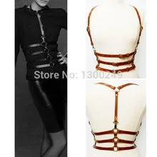 Женские сексуальные Harajuku Шипованные Панк жгут ручной работы кожа бондаж для связывания груди бюстгальтер Пуш Ап 3 пряжки крючки пояс