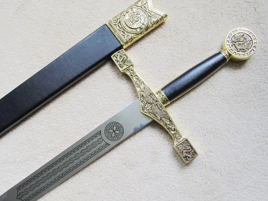 S4876 MOVIE ABRECARTAS EXCALIBUR KING ARTHUR SWORD W/ SCABBARD GOLD VERSION 48