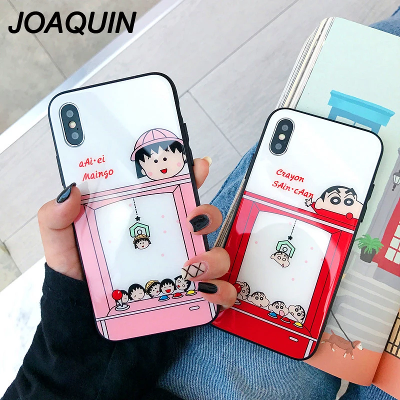 

Hot Trend Chibi Maruko-chan and Crayon Shin-chan tempered glass Phone Case For iPhone 6 6s 7 8 Plus X XR XS MAX Cover