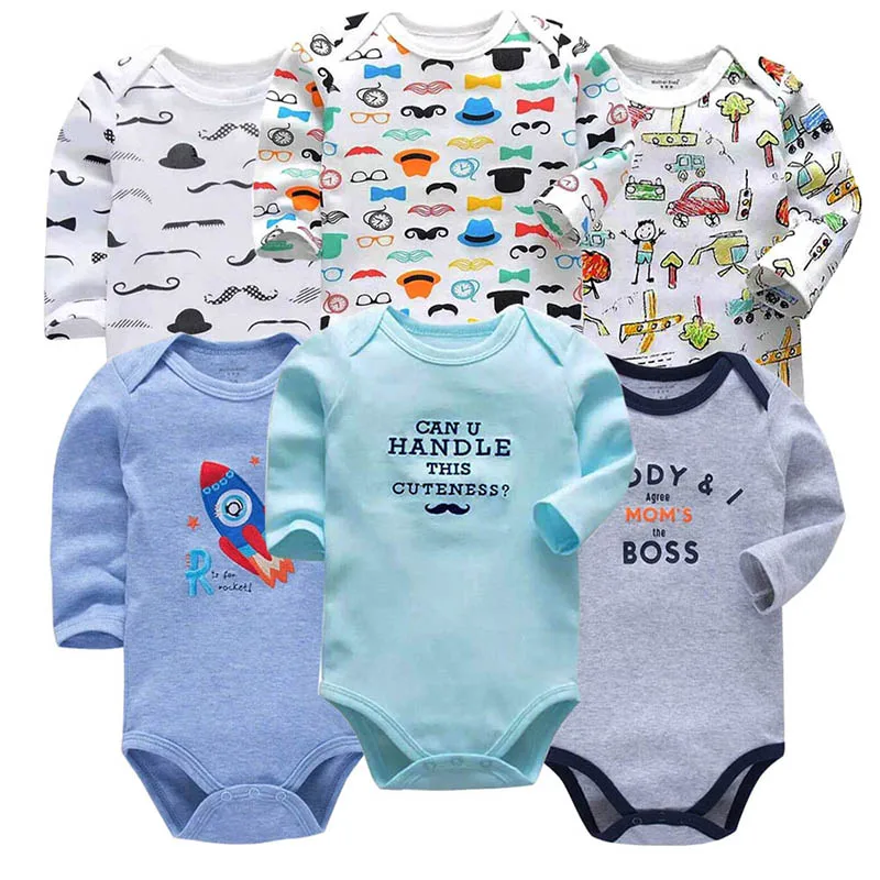 Боди для новорожденных; 6 шт./лот; одежда с длинными рукавами для малышей 3-24 месяцев; боди для маленьких мальчиков и девочек