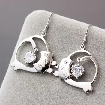 

Norfolk court jewelry wholesale authentic S925 Sterling Silver Earrings Handmade inlaid CZ cute kitten Silver Earrings