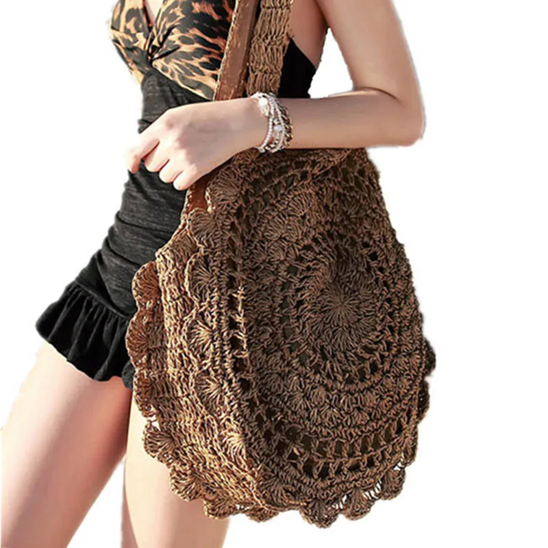 

2019 Straw Round Bag for Women Beach Bag Large Handbags Zipper Female Woven Handmade Bohemian Ladies Tote Shoulder Bags W281