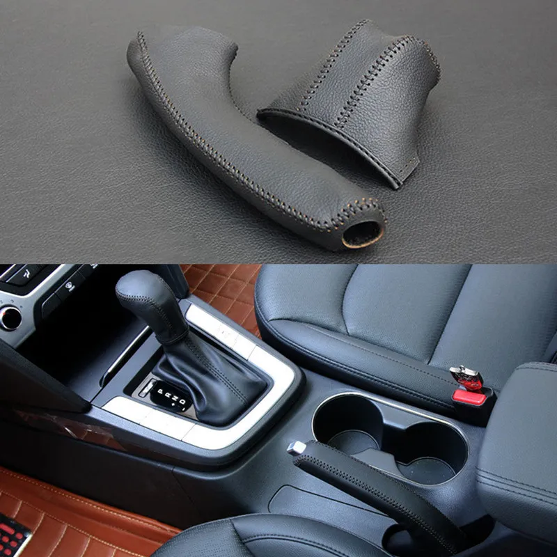 

BBQ@FUKA PU Leather A/T Car Gear Shift Knob Hand Brake Cover Shell Car Interior Decoration Fit for Hyundai Elantra Avante 2017
