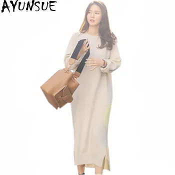 

AYUNSUE 2020 Fashion Women Long Sweater Dress Female Loose Casual Long Sleeve Autumn Winter Black Knitted Dresses Vestido WXF616