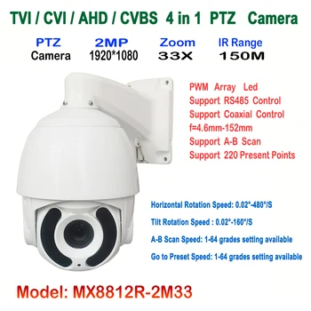 

1080P 7 Inch AHD TVI CVI High Speed Dome Camera IR 150M, outdoor 33X optical Zoom Pan/Tilt Zoom 2.0MP AHD/CVI /TVI PTZ Camera