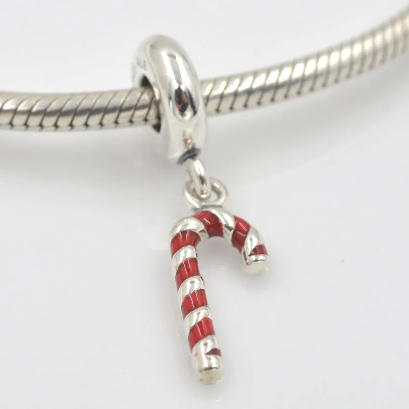 

Original 925 Sterling Silver Enamel Candy Cane Charms Pendant Fits Pandora Bracelet DIY Women Charm Bracelet Necklace Jewelry