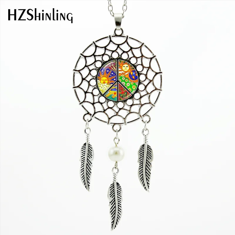 

2017 Trendy Style Dreamcatcher Pendant Sign Peace Necklace Sign Peace Jewelry Dreamcatcher Feather Necklace NDC-0029