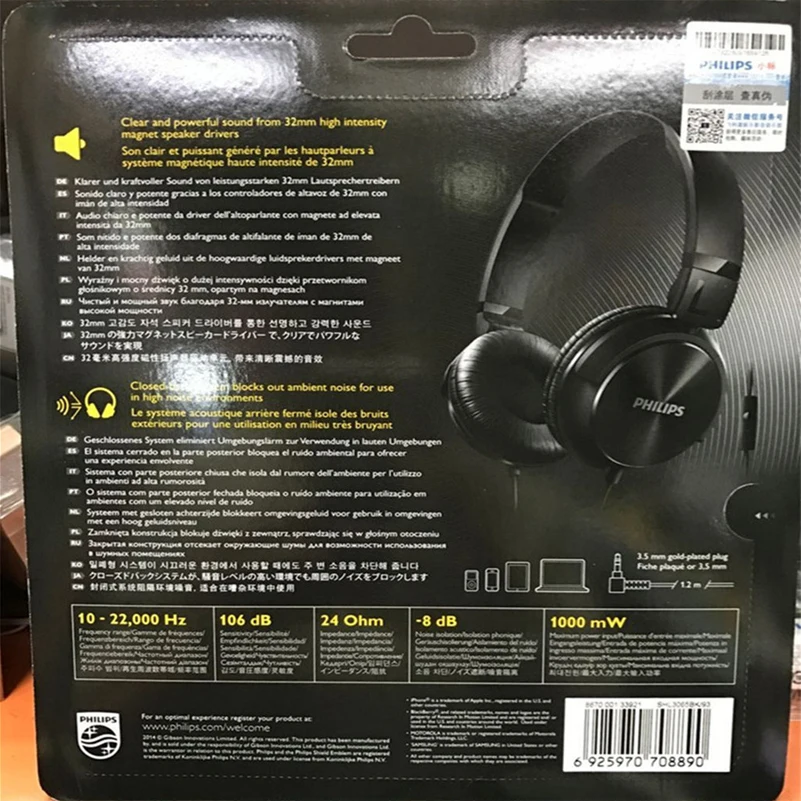 Наушники Philips SHL3065 с шумоподавлением микрофоном и повязкой на голову дизайн для