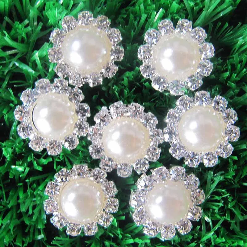 

100pcs/lot 15MM Round Metal Rhinestone Button with Pearl Wedding Embellishment Hair Flower Center Scrapbooking DIY Accessories