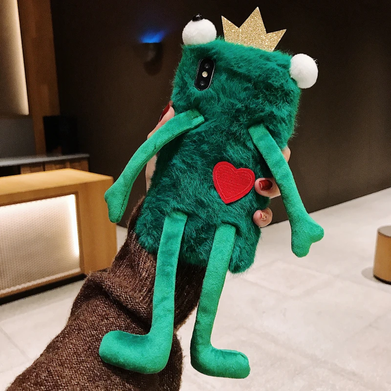 Для iPhone XS Max Frog Prince плюшевый кожаный чехол для телефона милые зимние теплые мягкие