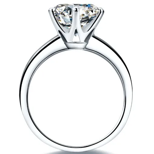 Solid 18K 750 White Gold 2 Carat Six Prongs Round Excellent Woman Engagement Ring Bright Forever AU585 Gold Jewelry 2