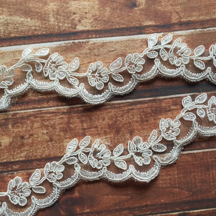 14 yards venice leaves lace trim by the yard, off white embroidered